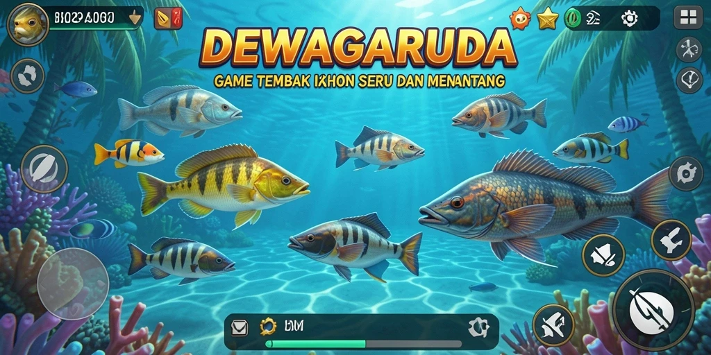 Tampilan gameplay DEWAGARUDA saat menembak ikan.