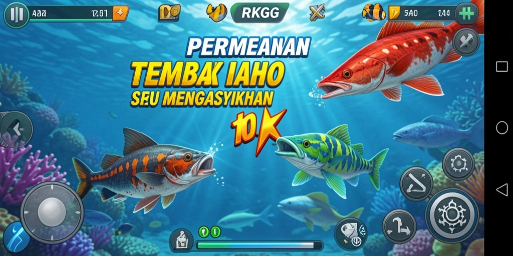 Screenshot gameplay RKGG menampilkan keseruan menangkap ikan.