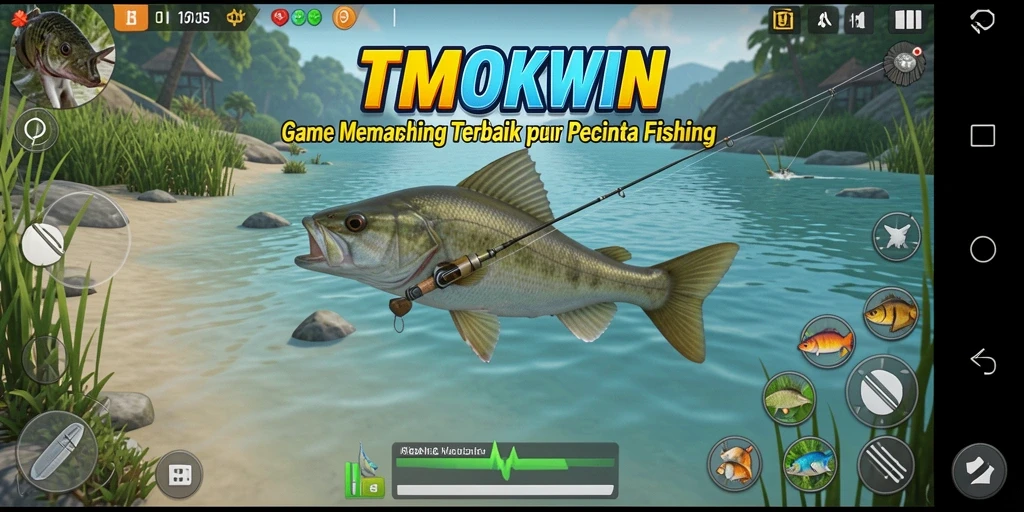 Screenshot gameplay <strong>TMOKWIN</strong> yang menampilkan aksi memancing yang seru.